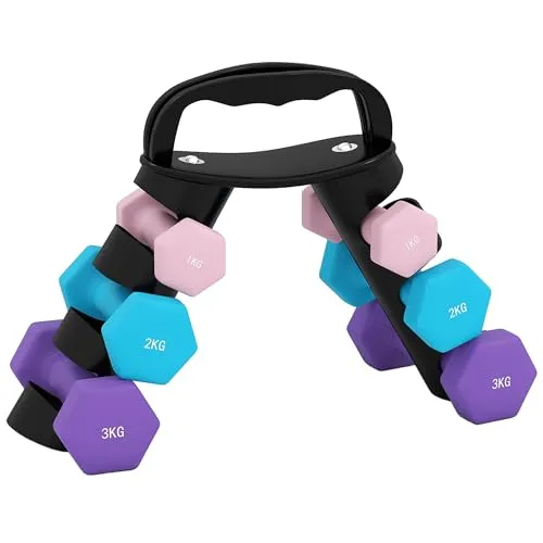 SPORTNOW Hanteln Set mit Klappbarem Hantelständer – 6 Kurzhanteln (1kg, 2kg, 3kg) - Vielseitiges Hantelset für Fitness zu Hause: Enthält drei Gewichtspaare und einen stabilen Hantelständer, der sich in eine Kettlebell verwandelt. Robuste Verarbeitung schützt den Boden und sorgt für sicheres Training.