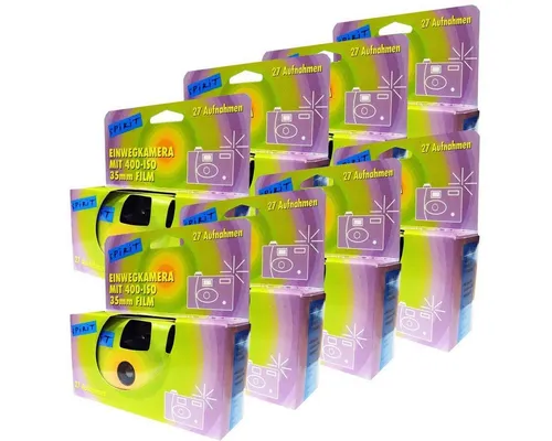 TopShot 8 x Einwegkamera Spirit grün/blau - Einwegkamera für Hochzeiten, Partys und Festivals, inkl. Batterien und hochwertigem Fuji-Film mit 27 Aufnahmen, ideal für unvergessliche Momente.
