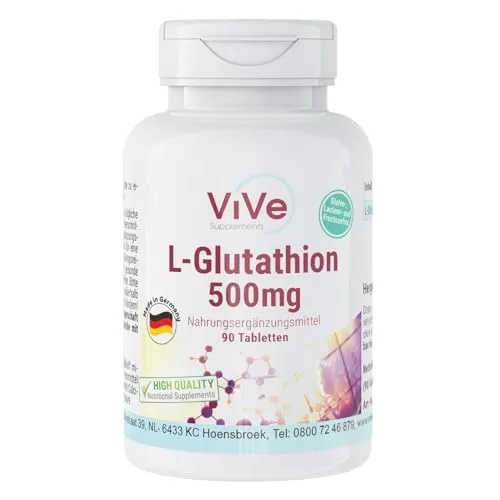 L-Glutathion 500mg - Reduziert - 90 Tabletten - Hochdosiert - Vegan | Qualität aus Deutschland von ViVe Supplements