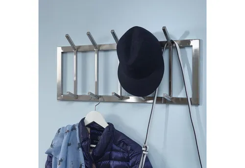 FINEBUY Wandgarderobe FB76004 - Modernes Metall Design - Garderobenpaneele aus poliertem Stahl, handgefertigt und stabil bis 10 kg. Bringt Ordnung in deinen Eingangsbereich mit 5 Haken für Mäntel und Schals.
