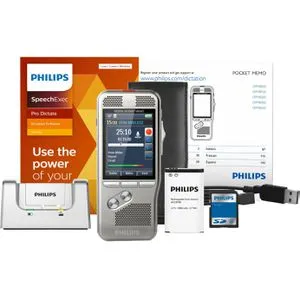 Philips Pocket Memo DPM8000 Diktiergerät - Digitales Aufnahmegerät mit bis zu 700 Stunden Aufnahmezeit, 3D-Mikrofontechnik und 2-Jahres-Lizenz für Transkriptionssoftware – ideal für Profis.