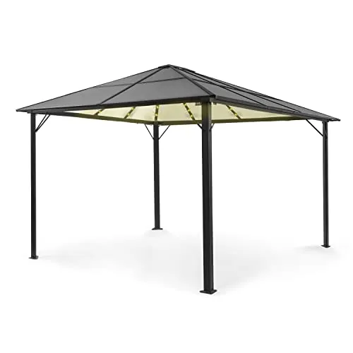 Blumfeldt Pavillon 3x4m - Rostfreier Aluminium-Pavillon mit Dimmbaren LED-Lichtern - Pavillon, wasserdicht und winterfest, ideal für alle Jahreszeiten mit stabilem Polycarbonat-Dach, das 200kg Schnee trägt.