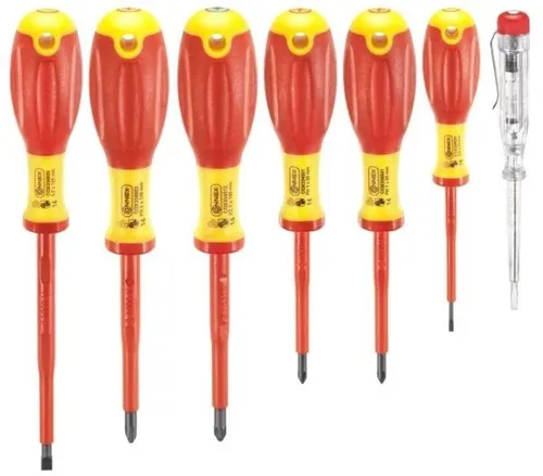 Connex VDE Schraubendreher-Satz 7-teilig - Schraubendreher-Set für Elektriker, mit ergonomischem Griff für komfortables Arbeiten und Sicherheit bis 250V. Ideal für professionelle Anwendungen.