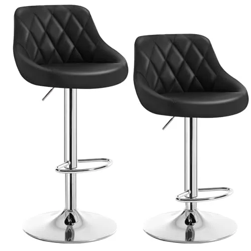 WOLTU Barhocker 2er Set, Barstuhl mit Lehne, höhenverstellbar drehbar, gepolsterter Kunstledersitz, rutschfestes Metallfuß, für Küche Hausbar, Schwarz