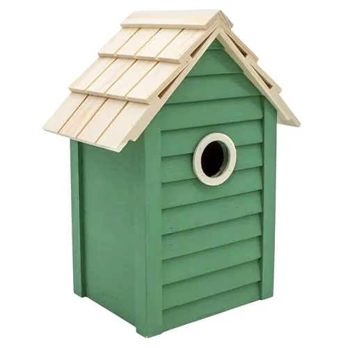 Holz Vogelhäuschen grün zum Hinstellen - 25 x 18 cm - Vogel Nistkasten für kleine Singvögel - Garten Deko Vogelhaus Vogelvilla Gartenvogel Nisthilfe Brutkasten Nistplatz