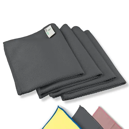 ELEXACLEAN Fenstertuch streifenfrei, Mikrofaser Fensterputztücher (4 Stück, 40x30 cm, anthrazit) Premium Glas Putztücher Auto für Innen & Außen