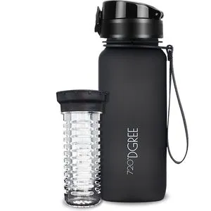 720DGREE Trinkflasche uberBottle Onyx Black, 0,65 Liter, Kunststoff, schwarz, mit Fruchteinsatz