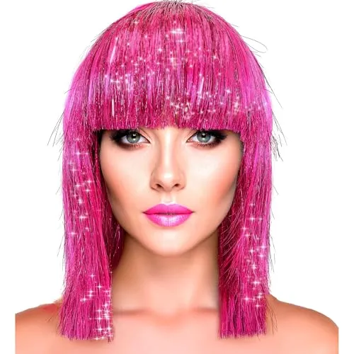 W WIDMANN MILANO Party Fashion - Bob Perücke mit Pony, Glitzer Haar für Damen, Kostüm Accessoire für Karneval & Party