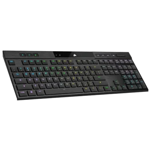 Corsair K100 AIR Wireless - Ultrafeine Gaming-Tastatur mit RGB-Hintergrundbeleuchtung - Notebook Tastaturen: Schlankes Design mit nur 11 mm Höhe, CHERRY MX Ultra Low Profile Switches für hervorragende Gaming-Leistung und bis zu 50 Stunden Akkulaufzeit.