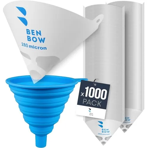BenBow Lacksieb 280µ x 1000 Stück - Einweg-Papierfilter mit Nylongewebe und praktischer Silikontrichter - zum Filtern von Lacken und Farben vor Verunreinigungen