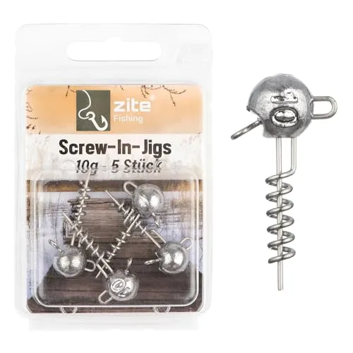 Zite Fishing Screw-In-Jigs 5-20g 5er-Pack | Screw-Jigköpfe Blei langlebig Raubfisch-Angeln | Schraubspirale Gummifisch-System | Korkenzieher Screw Jigheads Hecht, Zander, Barsch Angeln (10 g)