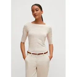 comma Damen T-Shirt 60.2.61.12.130.2128746, Beige, Größe 44 - Modisches T-Shirt für Damen mit antaillierter Slim Fit Passform und U-Boot-Ausschnitt, ideal für lässige und schicke Outfits.