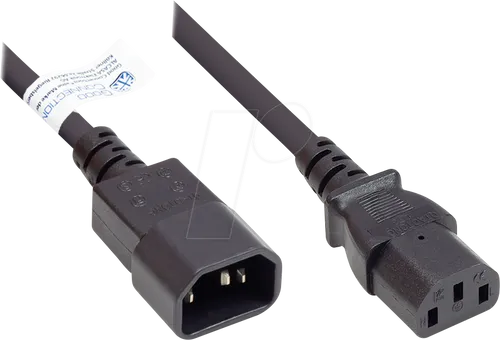 GC P1430-S020 - Kaltgeräteverlängerung C14 auf C13, 2 m schwarz, ideal für PC, Monitor und Beamer