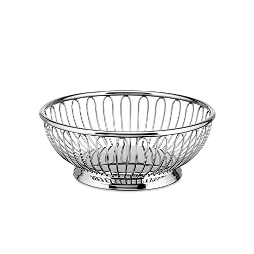 Alessi 826/15 - Runder Draht Design Korb aus Edelstahl - Elegante Obstschale aus poliertem Edelstahl 18/10, Durchmesser 15 cm, perfektes Design-Highlight für jeden Tisch.