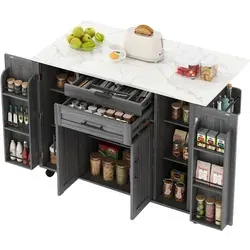 Multifunktionaler Anrichteschrank mit Rollen und klappbarer Tischplatte