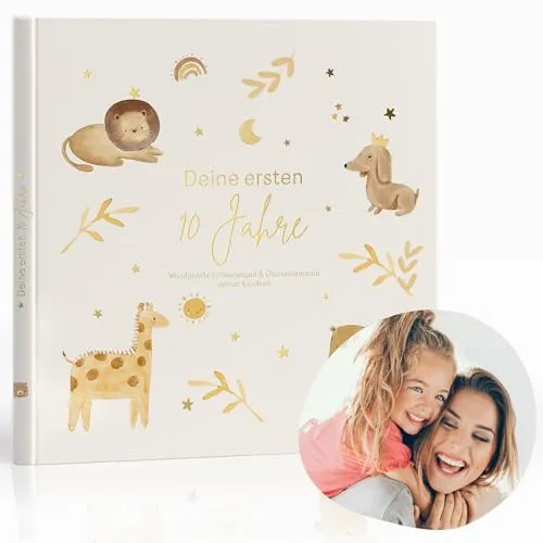 MeinBaby123® Kinderalbum - Deine ersten 10 Jahre, hochwertig vergoldet - Fotoalbum für Babys, 264 liebevoll gestaltete Seiten für die schönsten Erinnerungen der ersten 10 Jahre, perfekt als Geschenk zur Geburt.