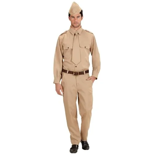 W WIDMANN MILANO Kostüm Soldat - Faschingskostüm für Erwachsene - Verwandeln Sie sich in einen tapferen Soldaten mit diesem stilvollen Kostüm in Beige. Größe L, inklusive Hemd, Hose, Krawatte und Hut. Ideal für Fasching und Karneval, perfekt ergänzt durch passende Accessoires.