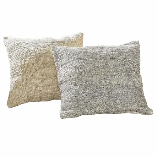 Loberon Kissenhülle 2er Set Berinique, Hochwertiger Berber-Look, Suptiler Glanz, Angenehme Haptik, Natürliche Fartöne, Kissenbezüge, Seide, Baumwolle, beige/grau