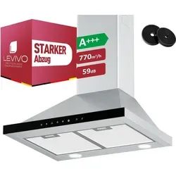 LEVIVO Dunstabzugshaube 60cm – 770 m³/h Leistung, Umluft & Abluft, Silber