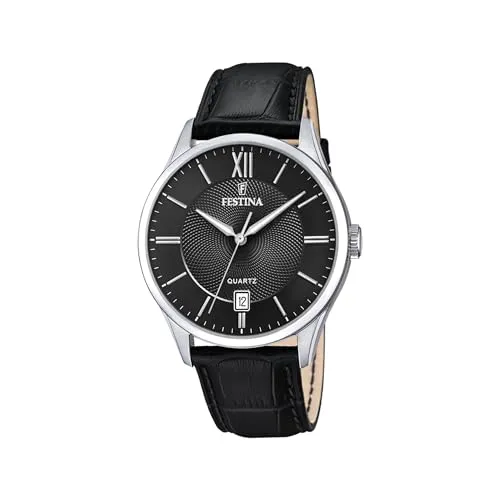 Festina Herren Analog Quarz Uhr F20426/3 mit Leder Armband - Elegante Armbanduhr mit 43 mm Edelstahlgehäuse, schwarzem Lederarmband und leuchtenden Ziffern für optimale Ablesbarkeit. Ideal für stilbewusste Herren.