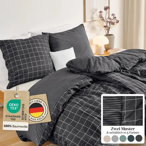 Blumtal Biber Bettwäsche Set - Bettwäsche-Sets aus 100% OEKO-TEX Baumwolle, kuschelig warm und bei 60 °C waschbar. Mit praktischen Reißverschlüssen für einfachen Bezug und stilvollem Wendedesign.