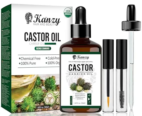 Kanzy Rizinusöl Bio Kaltgepresst 50ml - Bio Haaröl für Wachstum und Pflege, reich an Vitamin E und Omega-6-Fettsäuren, fördert starkes, glänzendes Haar und geschmeidige Haut.