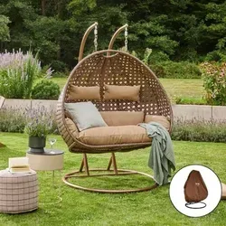 HOME DELUXE Hängesessel TWIN - Polyrattan mit Regenabdeckung - Funktionssessel mit gefederter Aufhängung, wasserfestem Polyester und einer maximalen Belastbarkeit von 120 kg. Ideal zum Entspannen im Garten oder auf der Terrasse.