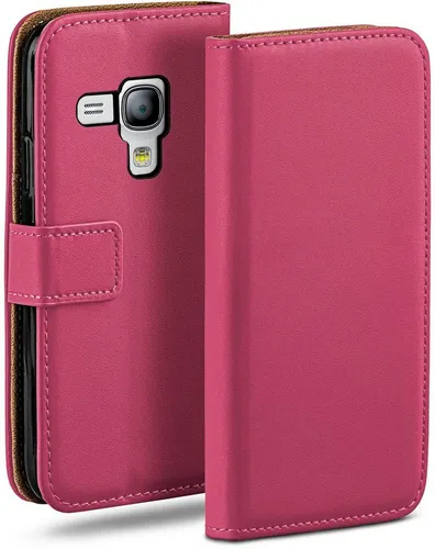moex Handyhülle für Samsung Galaxy S3 Mini Hülle Klappbar Book Case Pink 4 Zoll, Klapphülle Kartenfach Flip Cover Handytasche Leder Optik Schutzhülle