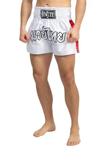 BENLEE Herren Thaibox-Hose GOLDY M, White/Green/Red - Trainingsbekleidung für Thaiboxen, aus 100% Polyester für optimalen Komfort und perfekten Sitz dank elastischem Bund. Tolle Logo-Details machen sie zum Hingucker.