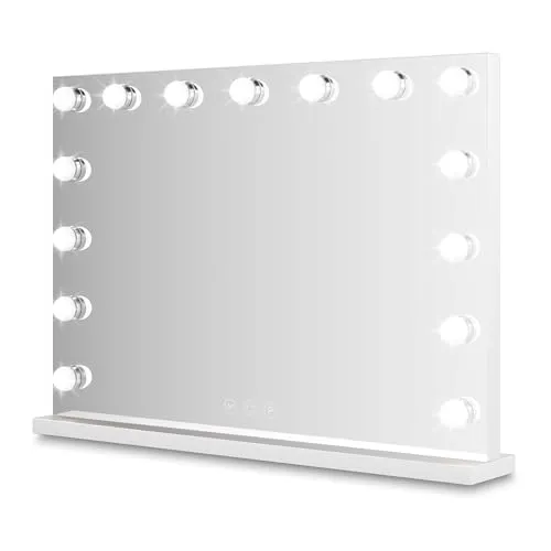 Bayt Hollywood Schminktischspiegel, Schminkspiegel mit 15 dimmbaren Lampen, Hollywood Spiegel mit Beleuchtung, Kosmetikspiegel mit Touch Steuerung, 58 x 46 cm (Weiß)