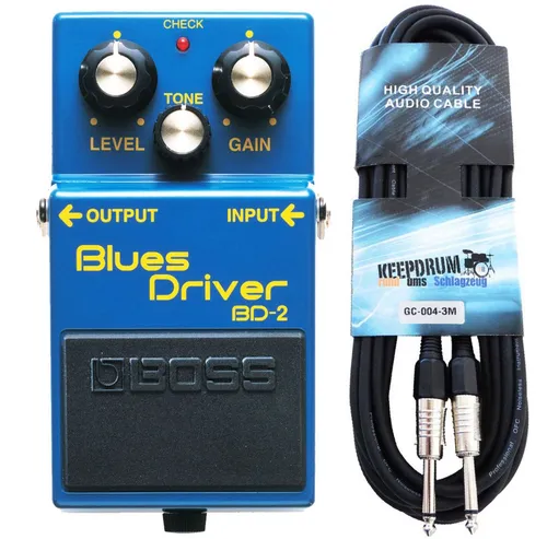 Boss BD-2 Blues Driver E-Gitarre Effektgerät mit Klinkenkabel - Gitarren-Effektgeräte - Erzeugt einen natürlichen Vintage-Röhren-Sound mit großer Soundvielfalt und hervorragendem Sustain. Inklusive 3m Klinkenkabel für optimalen Anschluss.