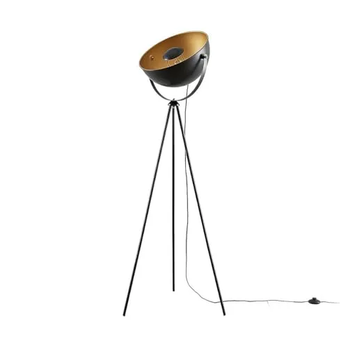Lindby Tripod Stehlampe Schwarz Gold - Stilvolle Standleuchte im trendigen Tripod Design, ideal für Wohnzimmer und Büro. E27 Fassung für max. 60W, mit praktischem Fußschalter – perfektes Ambiente und Energieeffizienz!