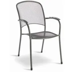 MWH Metall-Stapelsessel Carlo, Grau - Stapelbar und Wetterfest - Gartenstühle aus stabilem Metall, bis 120 kg belastbar und mit unempfindlicher Thermosint-Beschichtung. Ideal für entspannte Stunden im Freien, platzsparend stapelbar und zeitlos im Design.