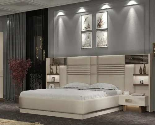 Produktbild Elegantes Designer Schlafzimmer Set 3-tlg mit LED und Polsterkopfteil