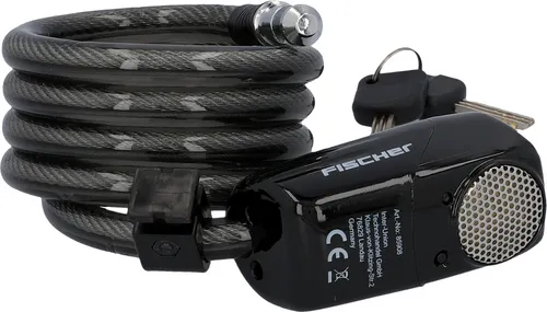 FISCHER 85908 Alarm-Spiralschloss - Fahrradschloss mit 110 dB Alarm für optimalen Diebstahlschutz, platzsparend durch Spiralform und inklusive 2 Wendeschlüssel.