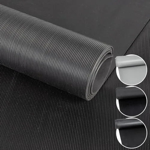 ANRO Gummimatte Meterware Gummiläufer 3mm Feinriefenmatte Rillenmatte Bodenbelag Werkstattboden als Antirutschmatte, Werkbank Auflage u. Bodenmatte 130 x 100cm Feinriefen