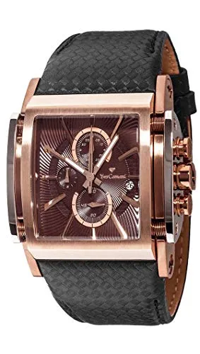 Yves Camani ESCAUT Herren-Armbanduhr - Chronograph Edelstahl-Leder Schwarz/Rosegold - Armbanduhren für Herren mit präzisem japanischen Quarzuhrwerk und echtem Chronographen. Robust und stilvoll, perfekt als Geschenk für Männer.