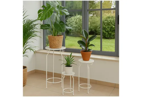 Blumenständer 3er Set Celia - Topfpflanzenständer, elegantes 3er Set aus Metall in Creme, ideal für Wohnzimmer und Balkon, sorgt für stilvolle Pflanzenpräsentation.