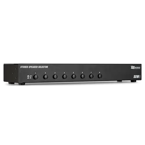 Power Dynamics SSW8 Lautsprecher Umschalter – 8-fach Lautsprecher Umschaltbox – Audio Verteiler für 8 Lautsprecherpaare – Aux & Cinch Switch – 100W je Kanal – 4-16 Ohm – 19 Zoll – Schwarz
