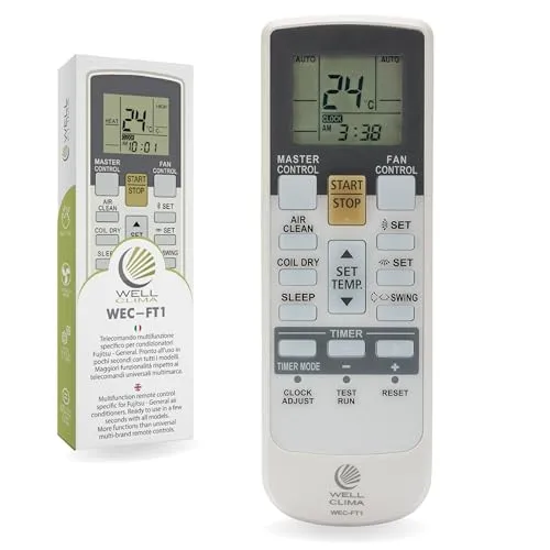 Wellclima WEC-FT1 Fernbedienung Kompatibel mit Fujitsu und General Klimaanlagen, Originaldesign, Erweiterte Funktionen, Bis zu 4 Lüftergeschwindigkeiten, In Sekundenschnelle Einsatzbereit