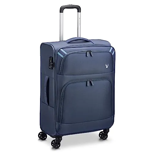 Roncato Twin 4 Rollen Trolley M 65 cm - Blau, reißfestes Material mit TSA-Schloss und geräuscharmen Doppelrädern für müheloses Reisen