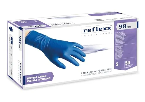 Reflexx R98 Latexhandschuhe mit Hoher Beständigkeit, Puderfrei, Größe S, Blau (Packung mit 50 Stück)