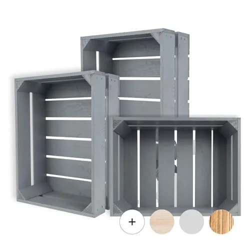 Creative Deco 3er Set Holzkisten Grau 40x30x15 cm - Praktisches 3er Set aus geschliffenen Holzkisten, ideal als dekorative Aufbewahrungslösung für Spielzeug, Deko oder Geschenke. Hochwertige Verarbeitung und vielseitig einsetzbar für jeden Raum.
