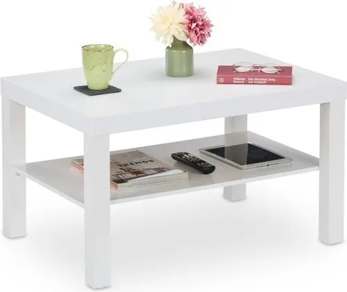 Eleganter Couchtisch mit 2 Regalen in Weiß