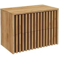 Lomadox Waschbeckenunterschrank 80 cm Eiche Nb - Unterschrank fürs Bad mit elegantem Design in Eiche Nb. und Lamellenfronten, ideal für Aufsatz-Waschbecken, ausgestattet mit Softclose-Funktion für leises Schließen der Schubkästen.