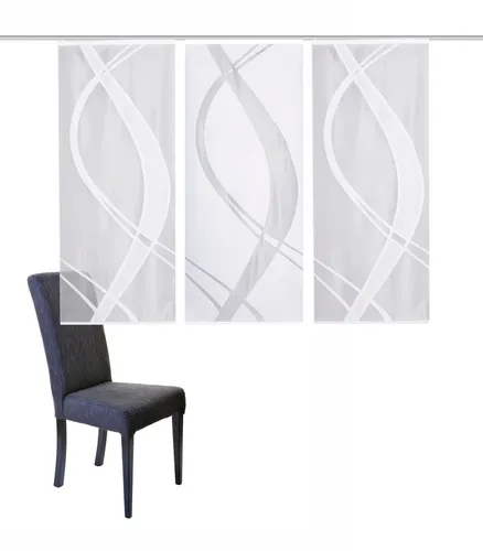 HOME WOHNIDEEN Schiebegardine TIBASO, 3er Set - Schiebegardinen-Set aus halbtransparenter Jacquard-Wirkware, Made in Germany! Ideal für Fensterbreiten von 145-175 cm, verbindet klassisches Design mit modernem Wellen-Motiv.