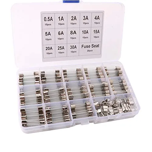 QitinDasen 130Pcs Professionell 6 X 30mm Auto Glasrohrsicherungen, Schnelle Schlag Glassicherung, Fast Schlag Glas Sicherungen, mit 20Pcs Sicherungssitz
