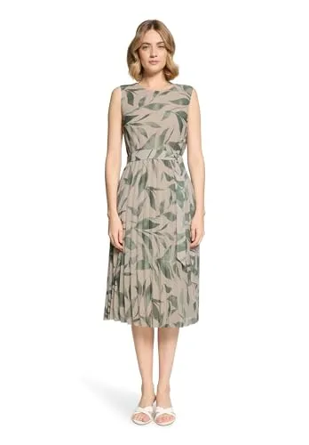 Betty & Co Damen Chiffonkleid mit Plissee 38, Nature/Green - Elegantes Chiffonkleid mit Plissee für einen femininen Look. Ideal für besondere Anlässe und bequem zu tragen. Figurumspielende Passform und Rundhals-Ausschnitt.