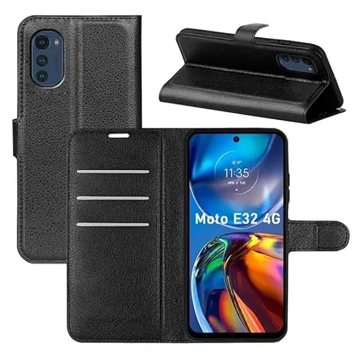 betterfon Handyhülle Kompatibel mit Motorola Moto E32 / E32s | Premium Qualität TPU Klapphülle für Moto E32 / E32s mit Kartenfächern | Magnetverschluss Handyhülle | Schwarz