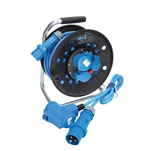 CEE-Campingkabeltrommel EXTREME Kabeltrommel Campingkabel Wohnmobil-Kabel Caravantrommel H07BQ-F 3G 2,5mm² 25 Meter von KALLE DAS KABEL Kabeltrommel + Anschlussleitung mit Winkelkupplung 1,5m